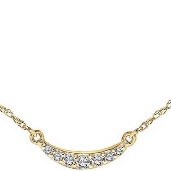 Small Curved Bar Diamond Necklace for Women in 10k White or Yellow Gold 1/20ct I